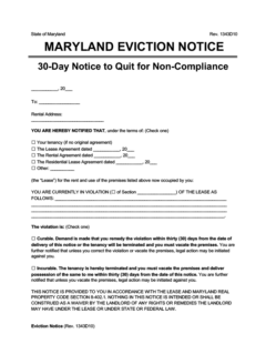 sample eviction notice letter maryland