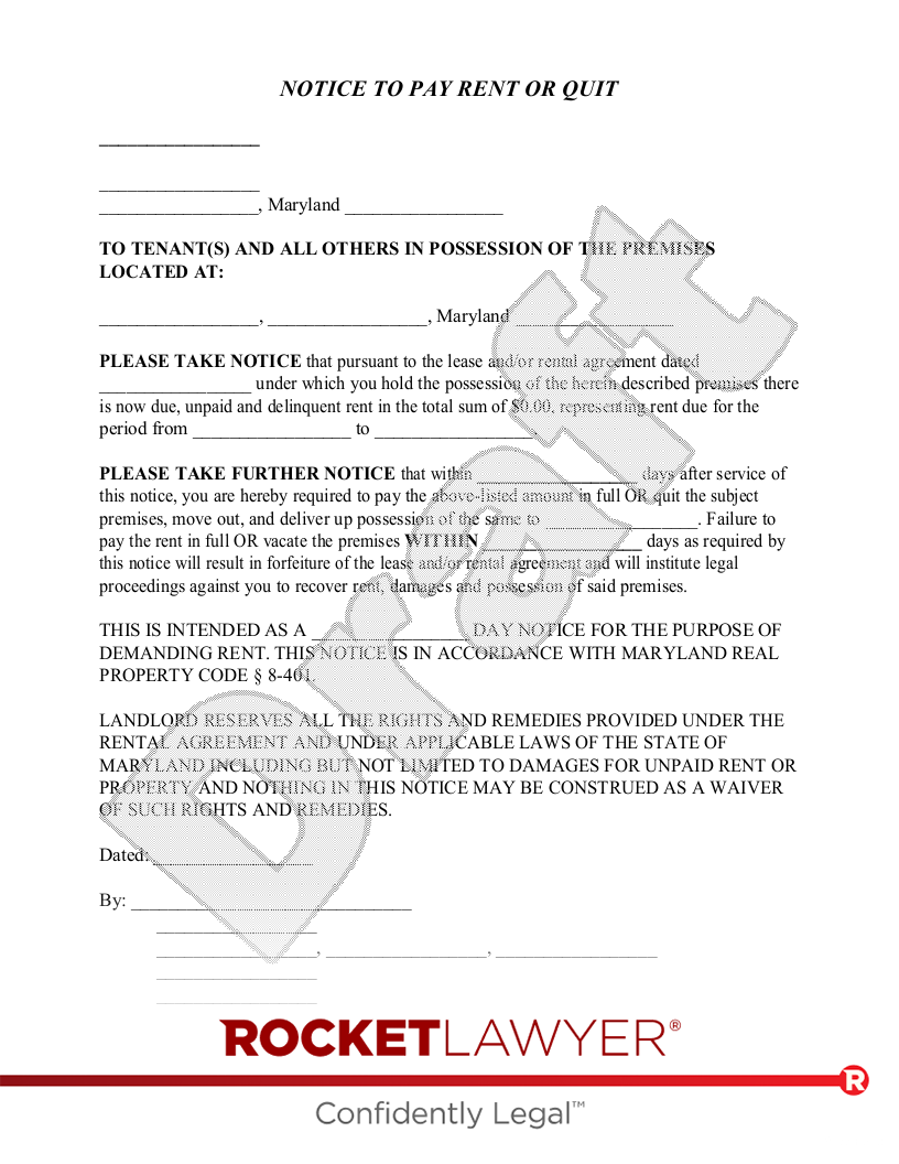 sample eviction notice letter maryland