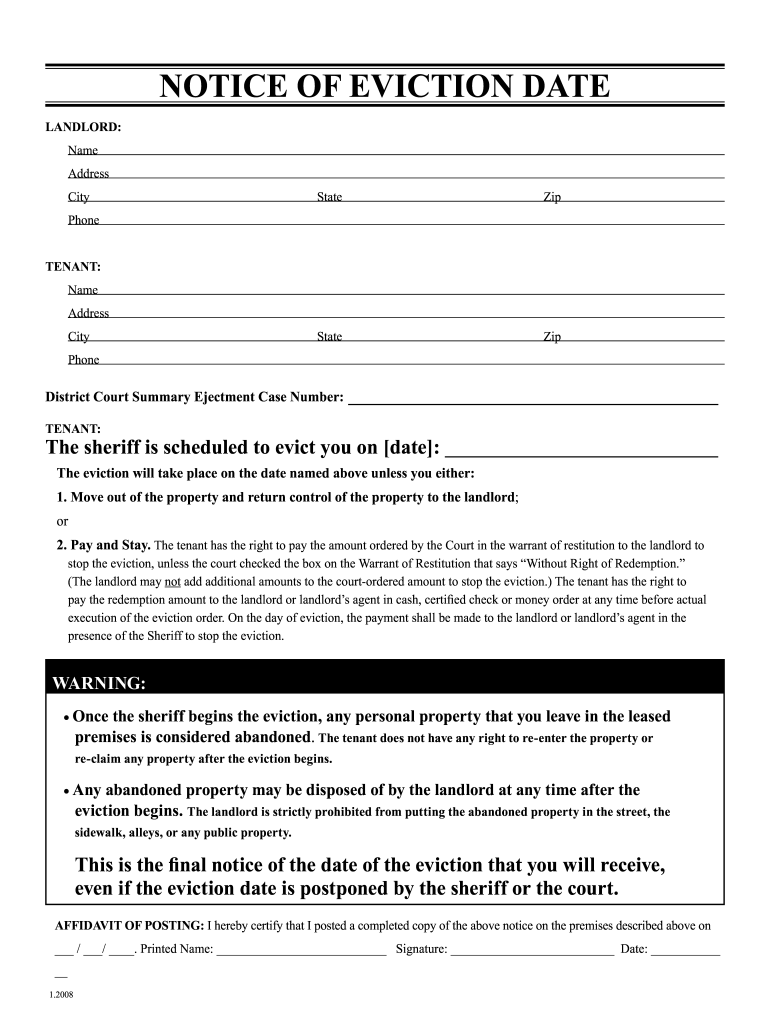 Eviction Date - Fill Online, Printable, Fillable, Blank | pdfFiller
