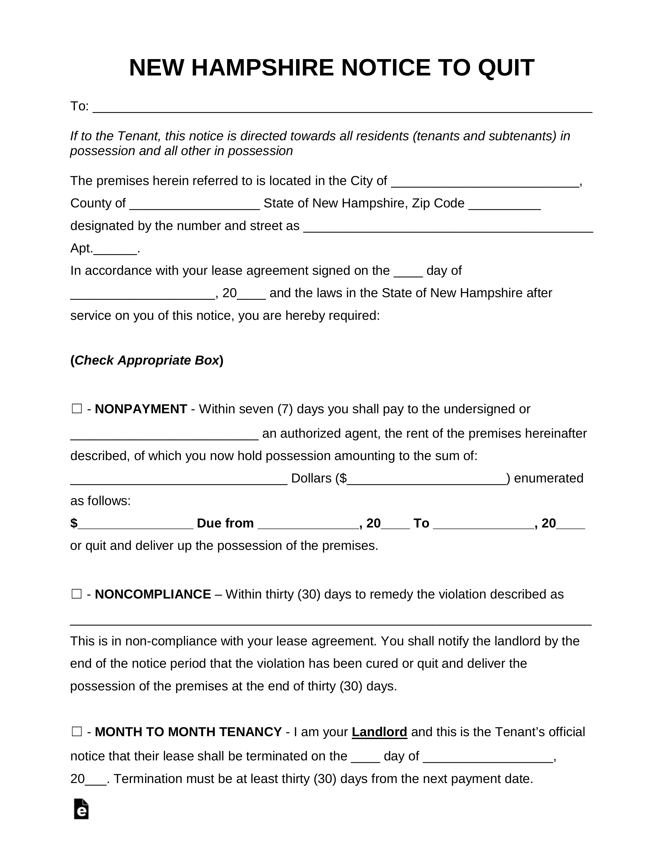 Free New Hampshire Eviction Notice Forms (2) - PDF | Word - eForms