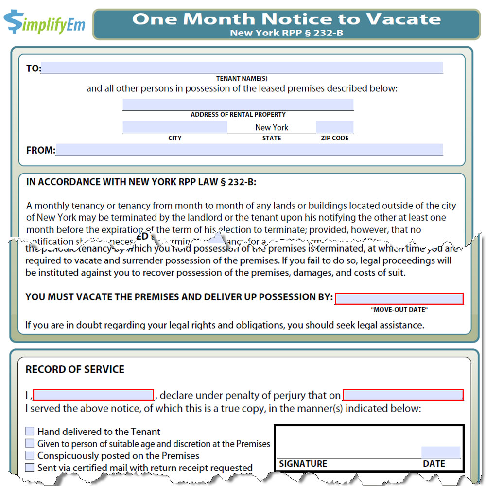 New York Notice to Vacate | SimplifyEm.com