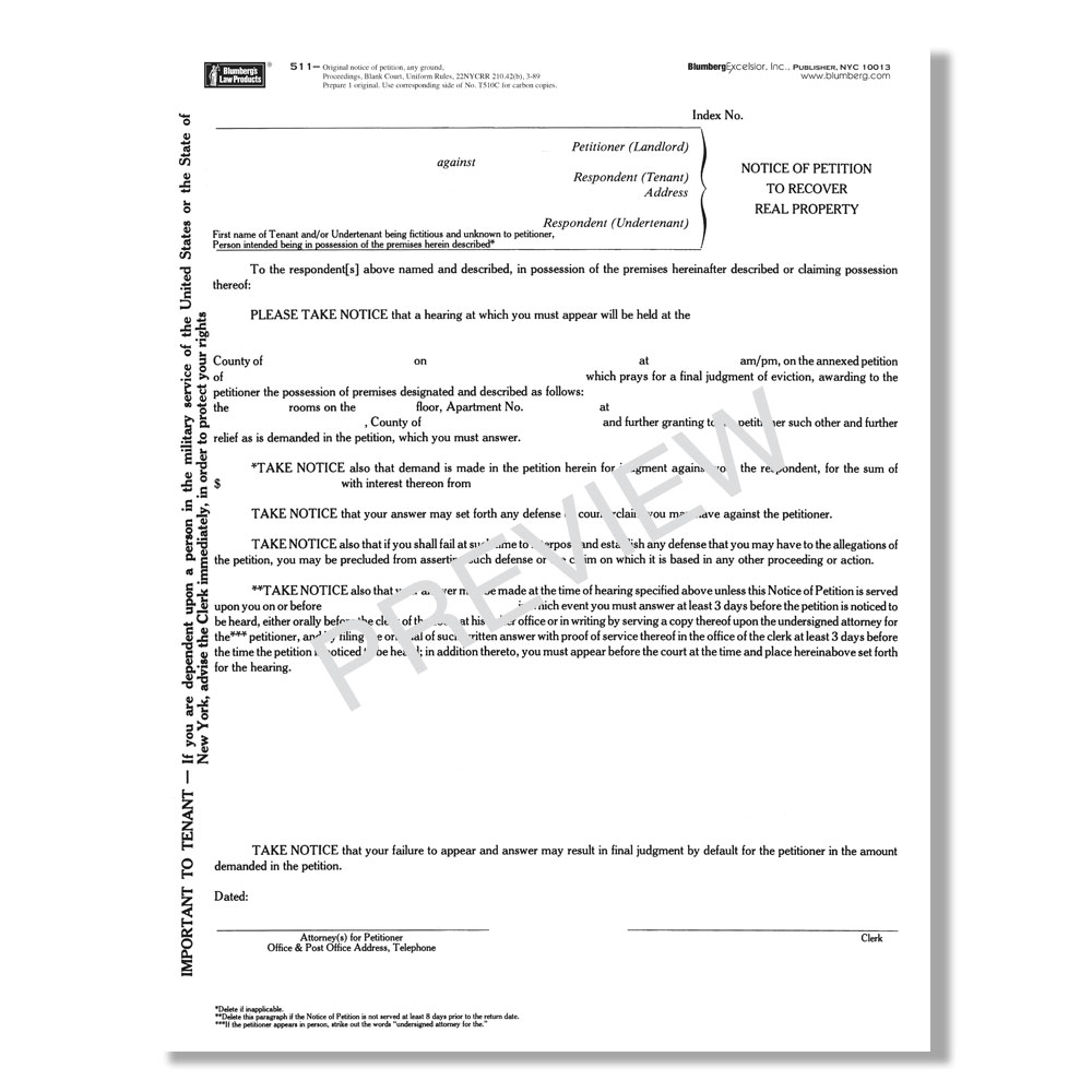 Blumberg New York Summary Proceedings Forms Eviction Proceedings ...