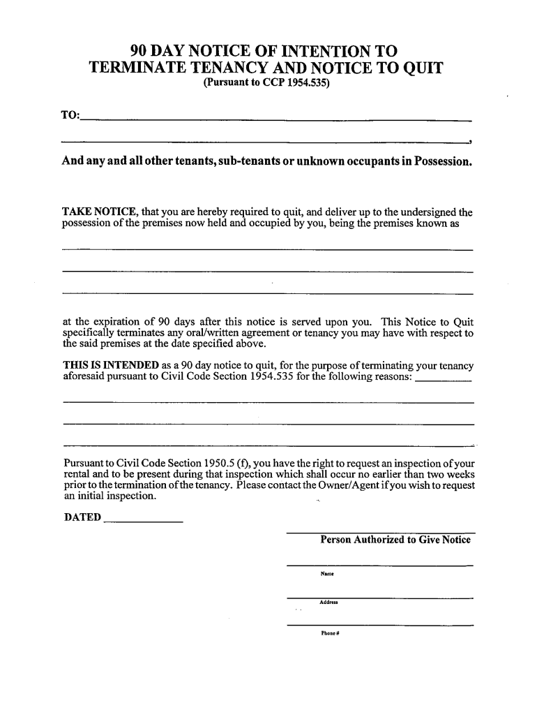 New York 90 Day Notice To Terminate Tenancy Pdf - Fill Online ...