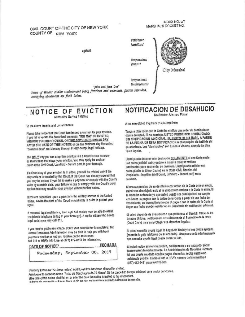 sample eviction notice nyc