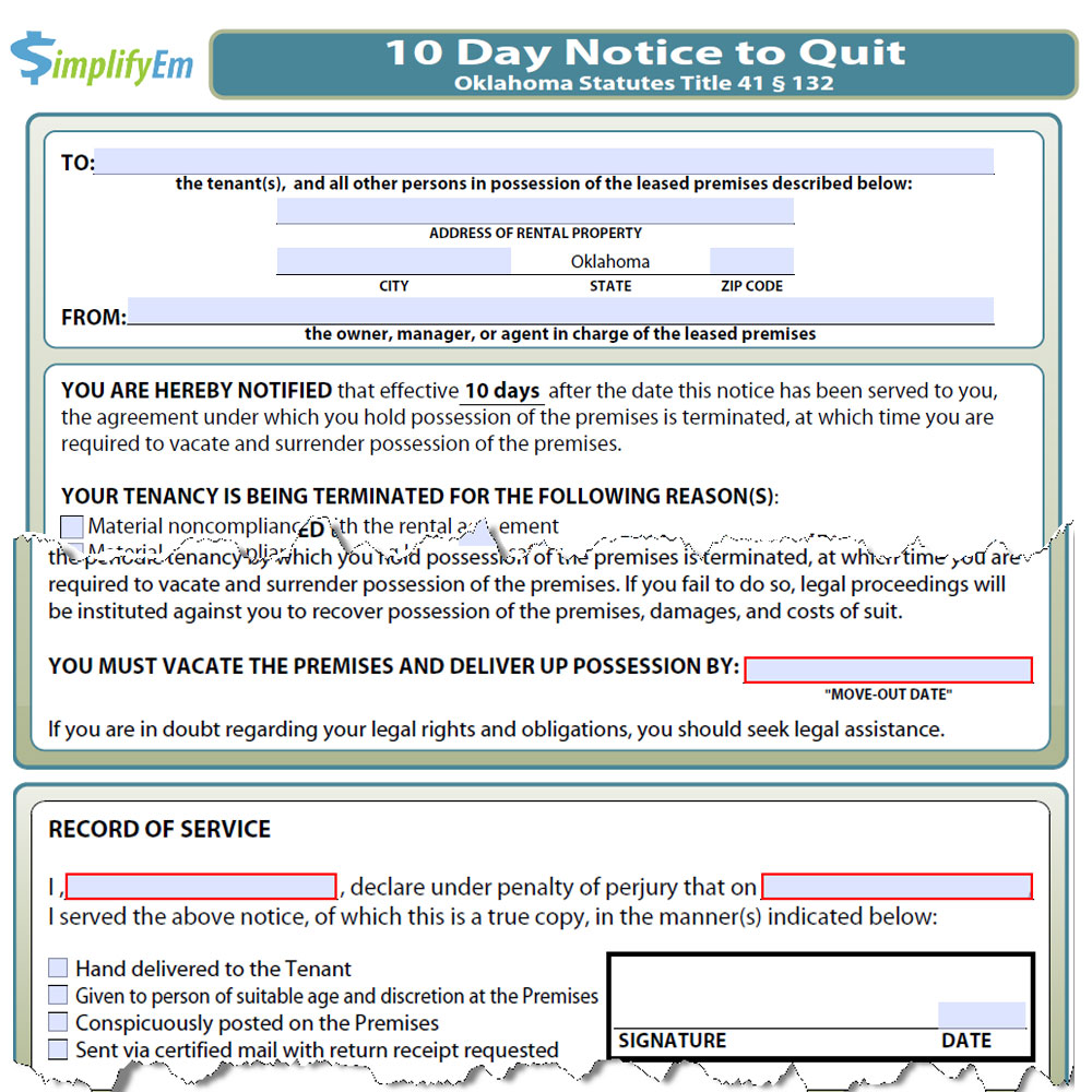 Oklahoma Notice to Quit | SimplifyEm.com