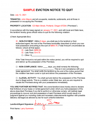 Free Eviction Notice Template (Notice to Quit) | PDF | WORD | RTF