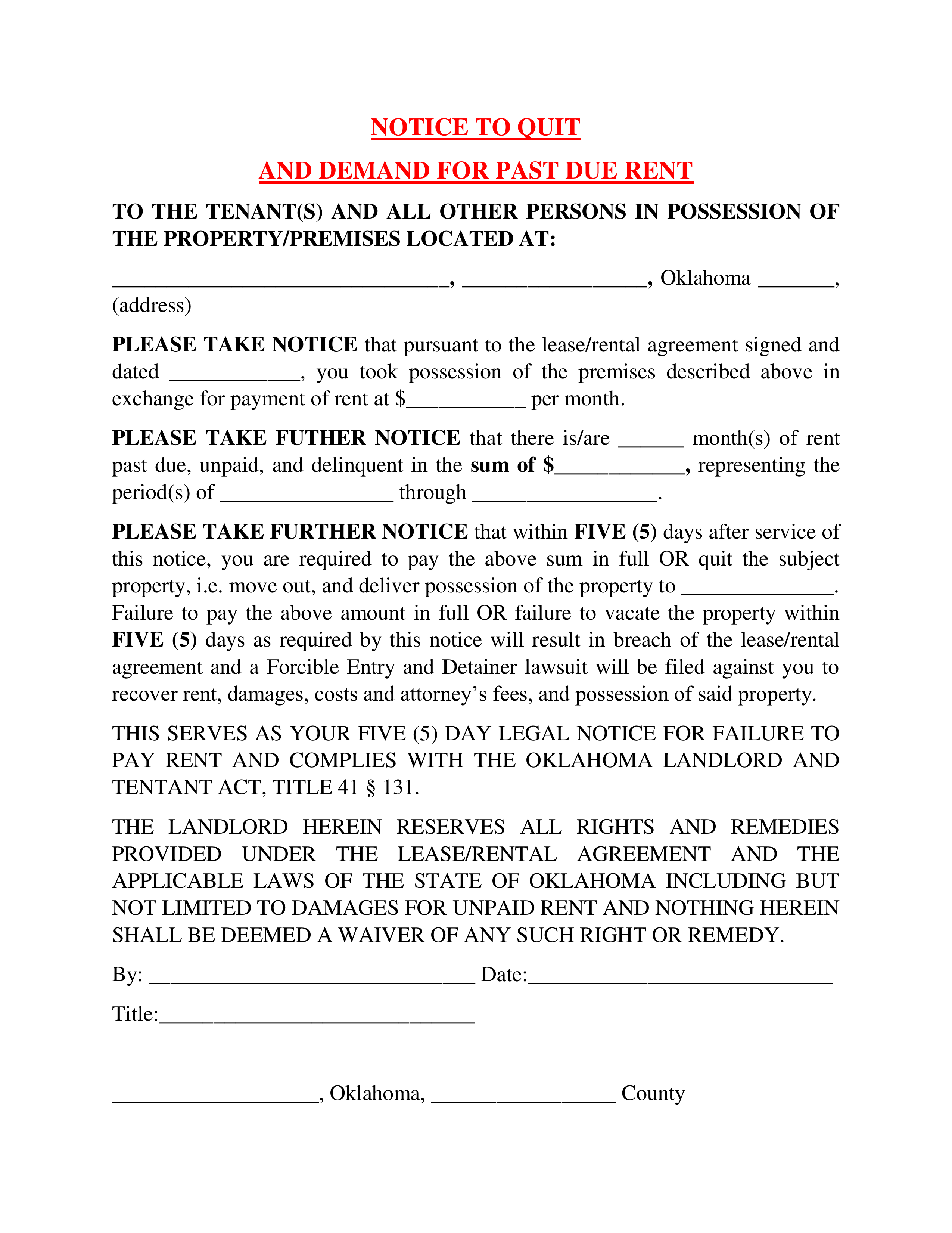 sample eviction notice oklahoma
