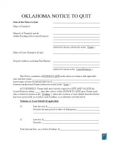 Free Oklahoma Eviction Notice Forms | OK Notice to Quit | FormsPal