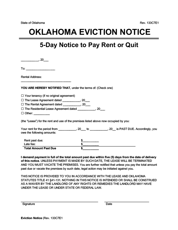 sample eviction notice oklahoma