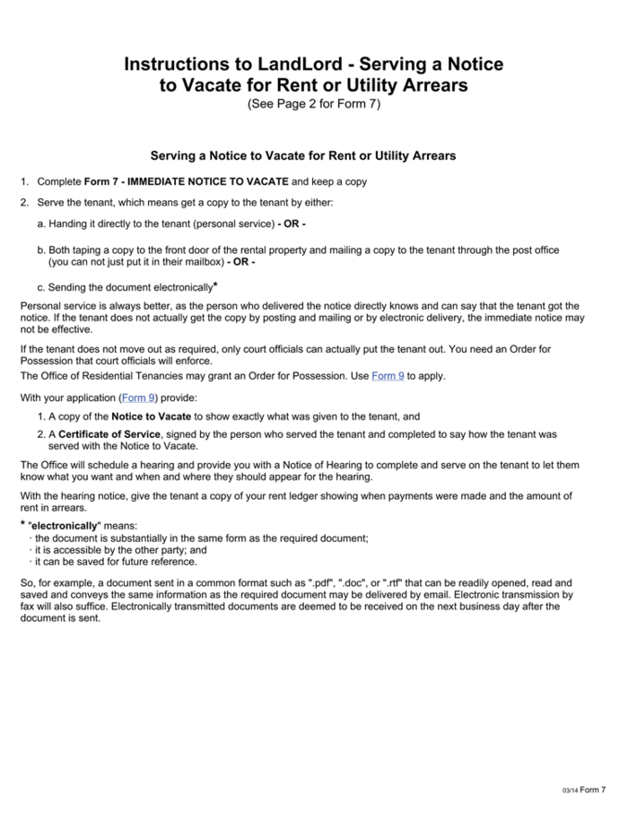 Saskatchewan Form 7 Notice to Vacate(Non-Payment) | ezLandlordForms