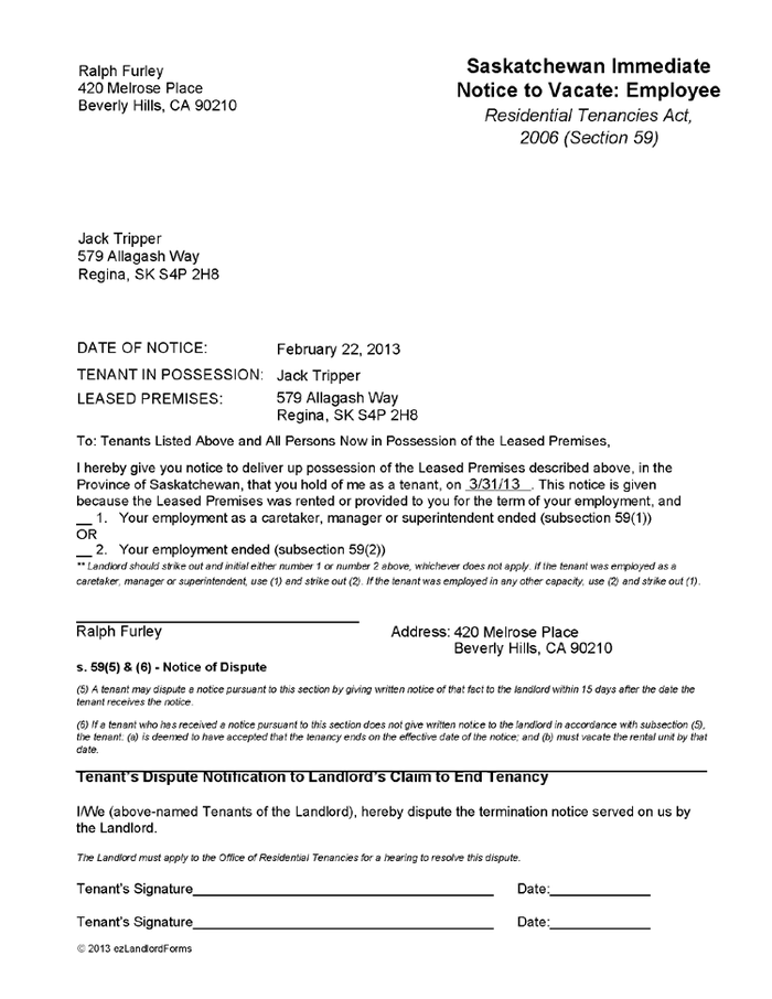 sample eviction notice saskatchewan