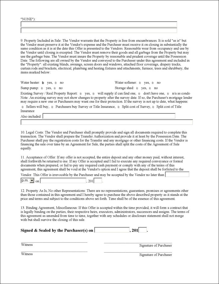 Free Saskatchewan Offer to Purchase Residential Real Estate Form ...