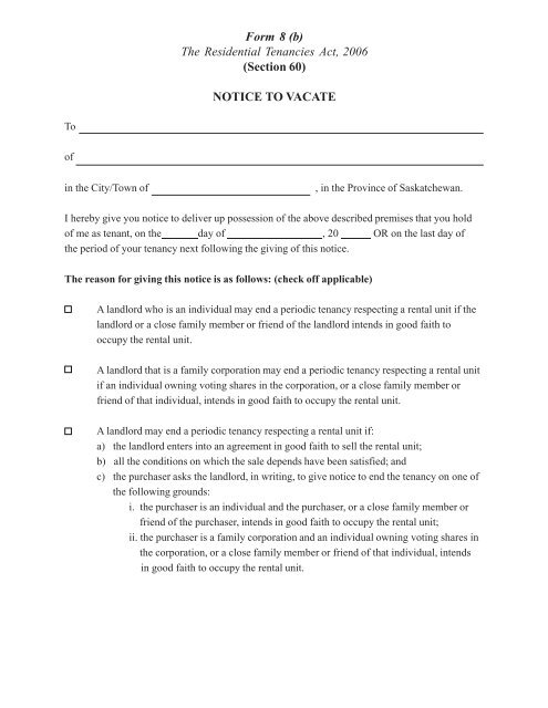Form 8 (b) The Residential Tenancies Act, 2006 (Section 60 ...