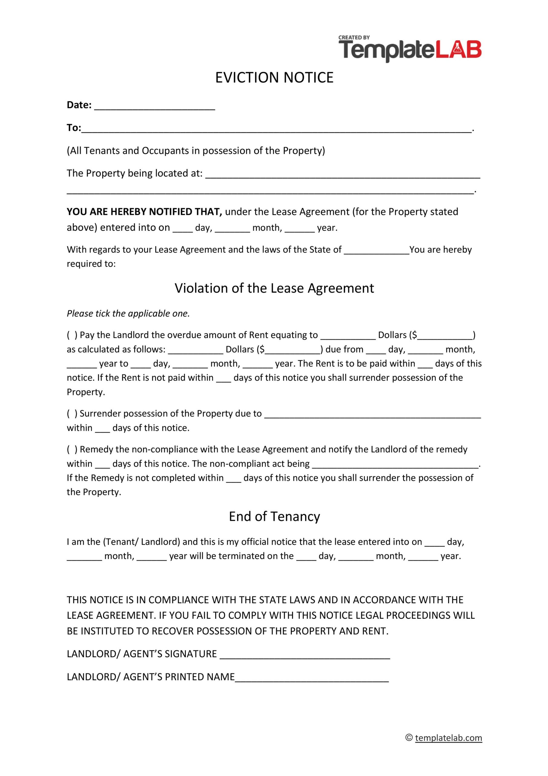 sample eviction notice south africa