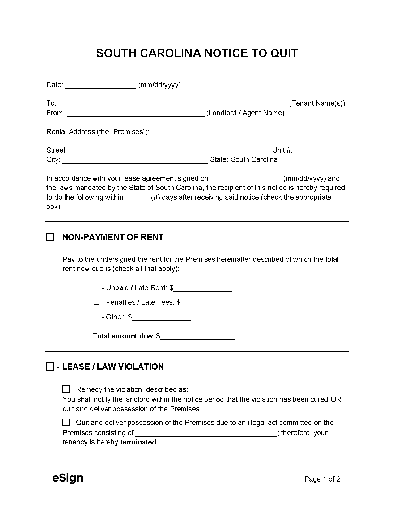 sample eviction notice south carolina