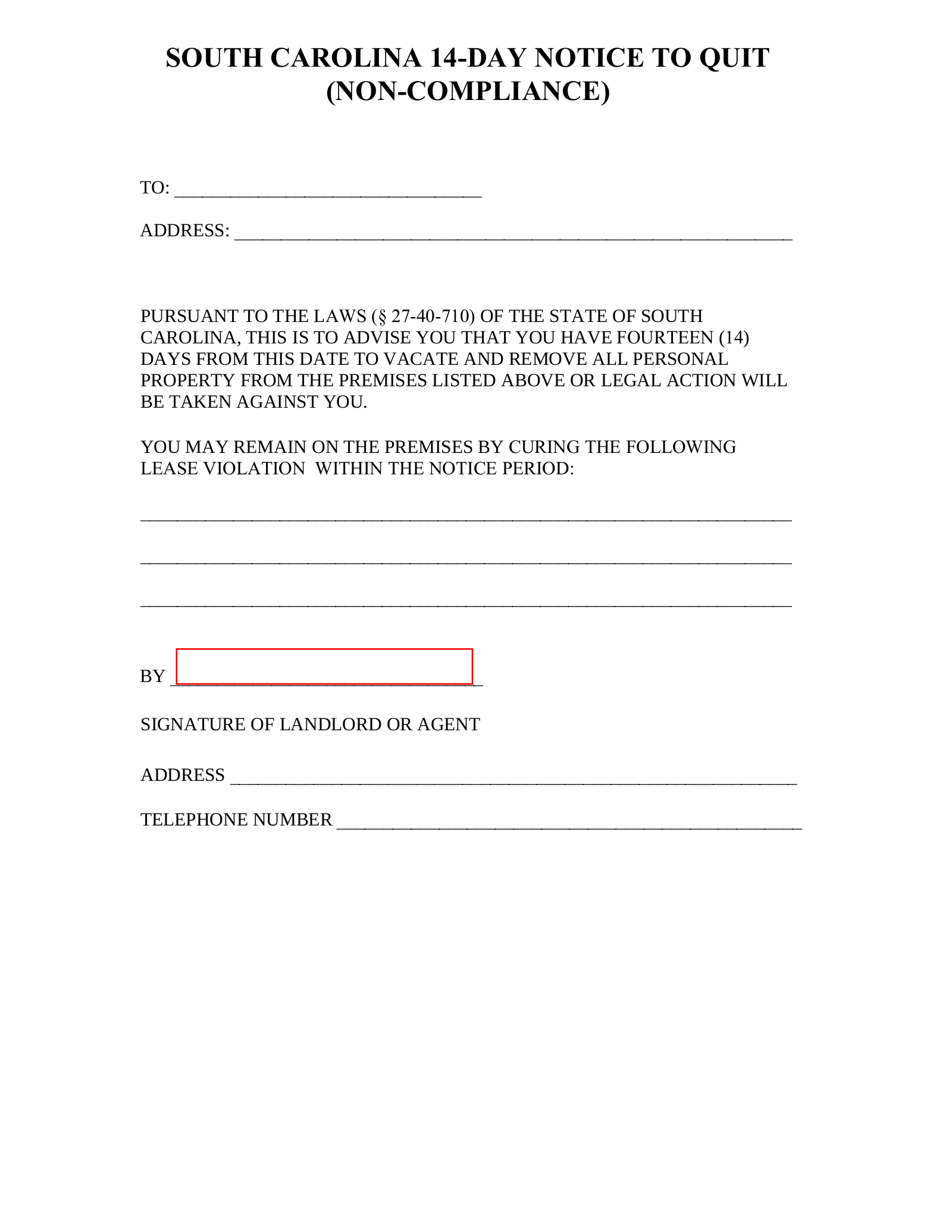 sample eviction notice south carolina