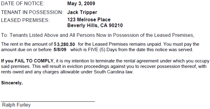 South Carolina 5 Day Demand for Rent | ezLandlordForms
