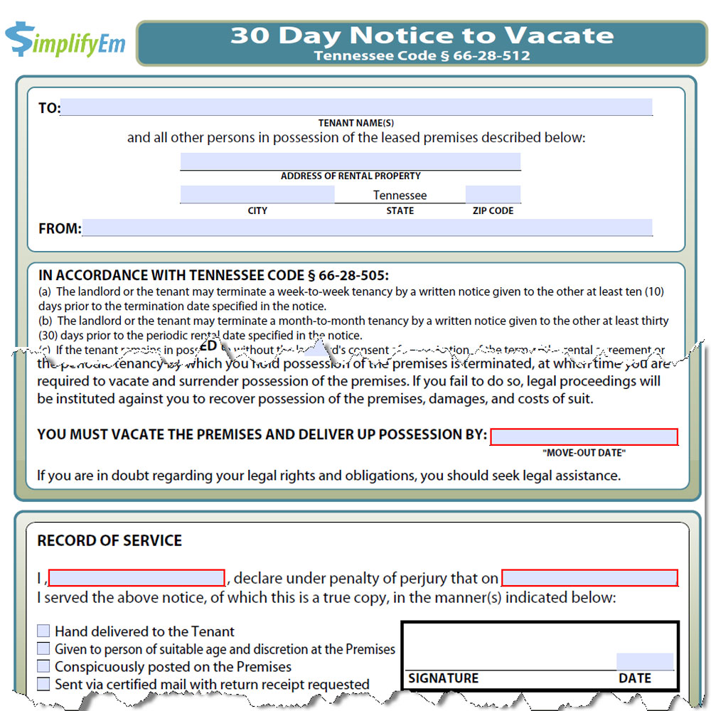 sample eviction notice tennessee