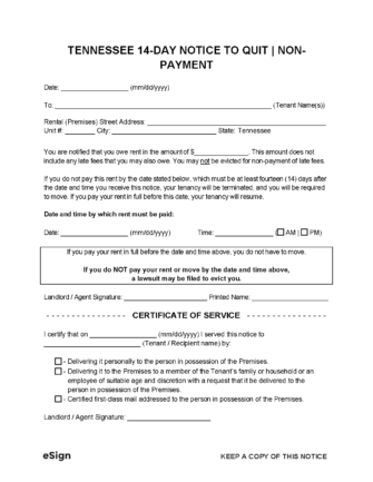 Free Tennessee 14-Day Notice to Quit | Non-Payment | PDF | Word