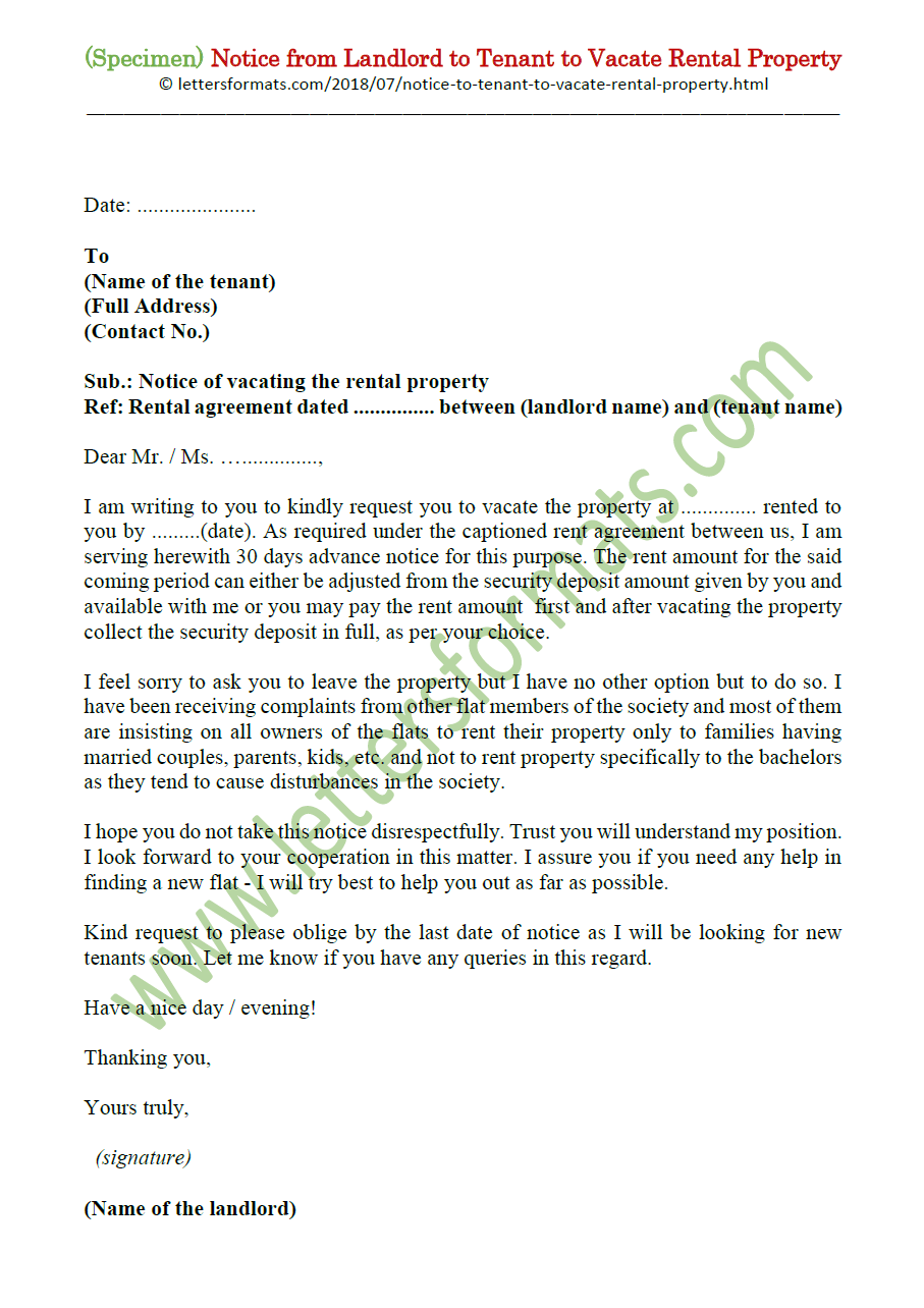 sample eviction notice to tenant in india