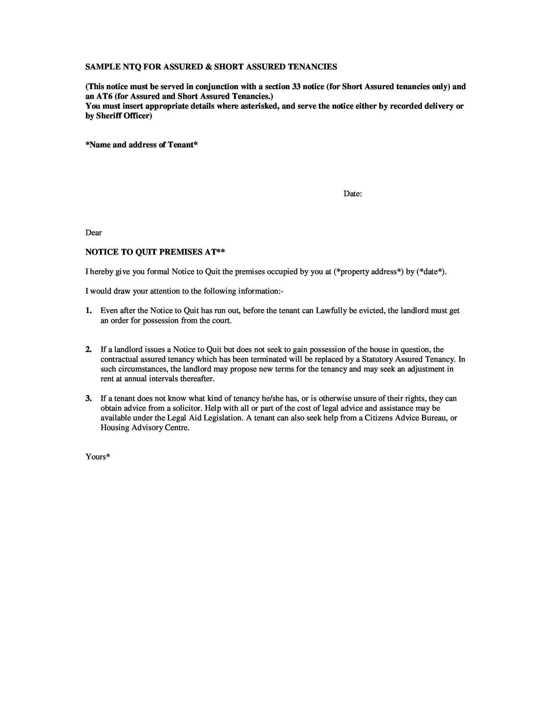 sample eviction notice to tenant in india
