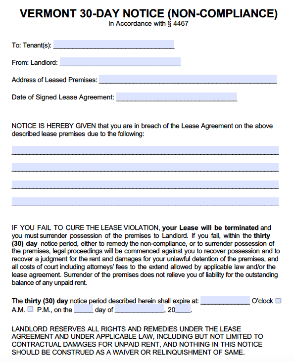 sample eviction notice vermont