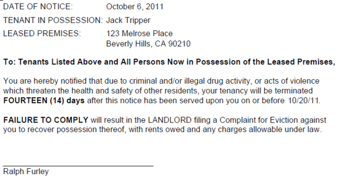 sample eviction notice vermont