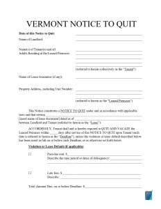 sample eviction notice vermont