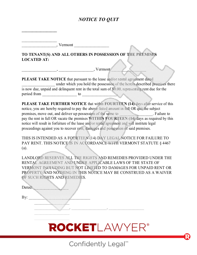 sample eviction notice vermont
