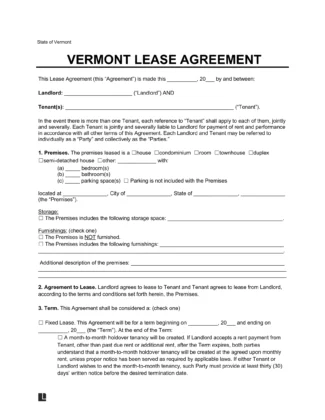 Free Vermont Lease Agreement Templates (6) | PDF &  Word