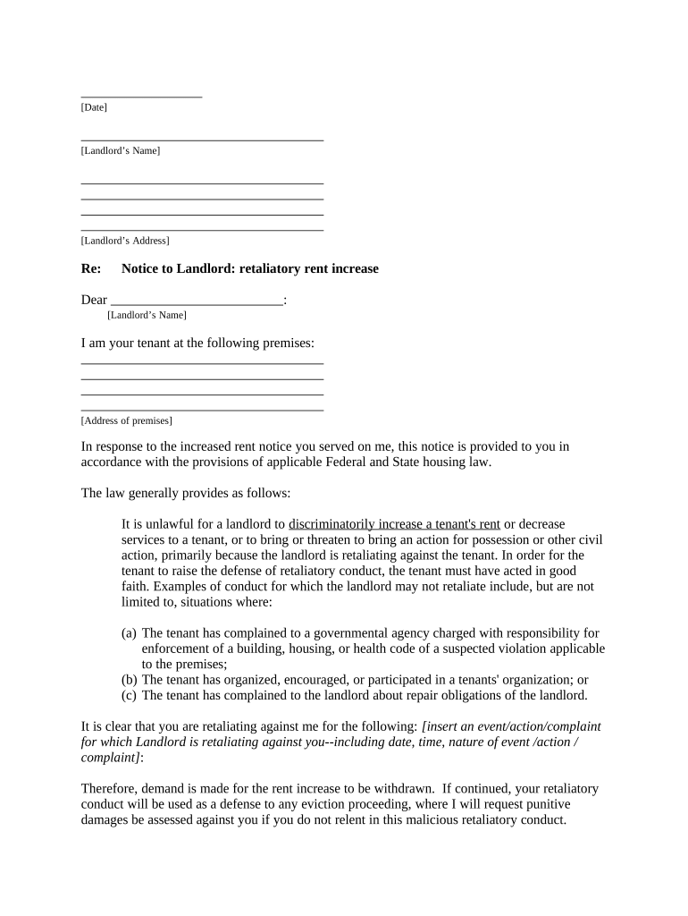 Letter from Tenant to Landlord containing Notice to landlord to ...