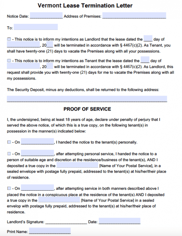 Free Vermont 21 Day Notice to Terminate - Week to Week Tenancy | PDF