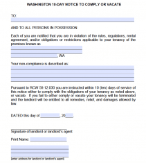Free Washington 10 Day Notice to Comply or Vacate | PDF