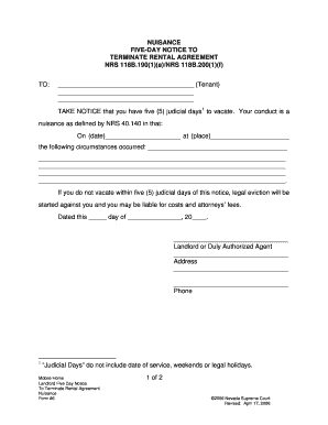 Fillable Online lawlibrary nevadajudiciary nuisance nrs 40140 form ...