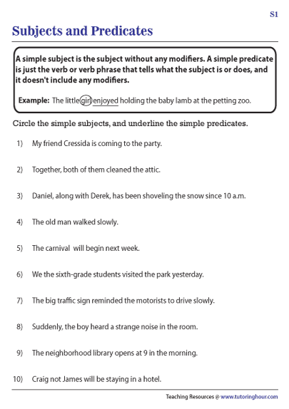 sample predicate worksheet for eighth grade