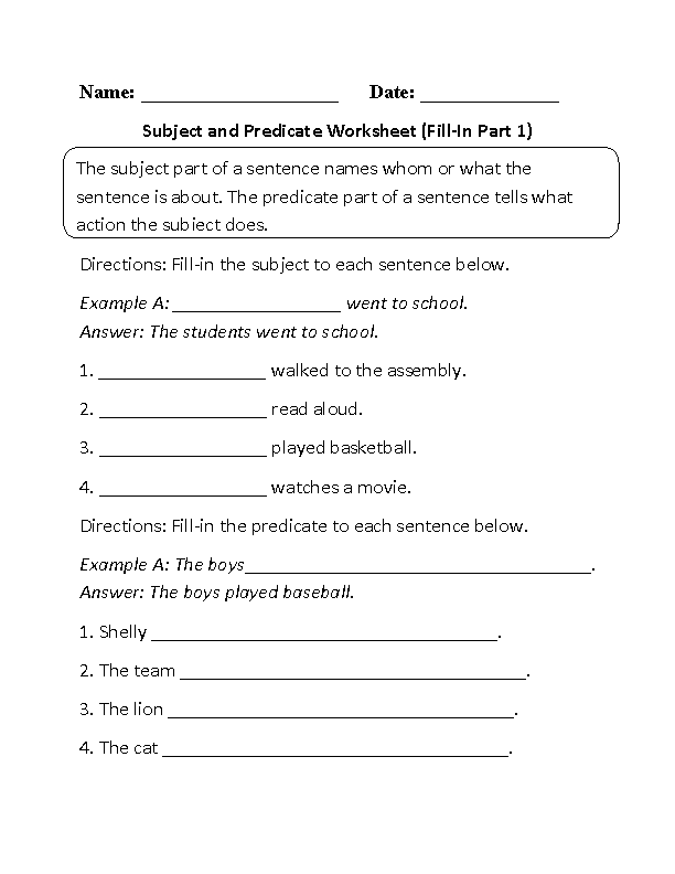 worksheets library | Subject and Predicate Worksheets