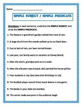Simple Subject &  Simple Predicate on same worksheet. | TPT