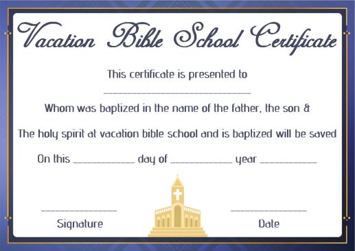12+ VBS Certificate Templates for Students of Bible School (Church ...