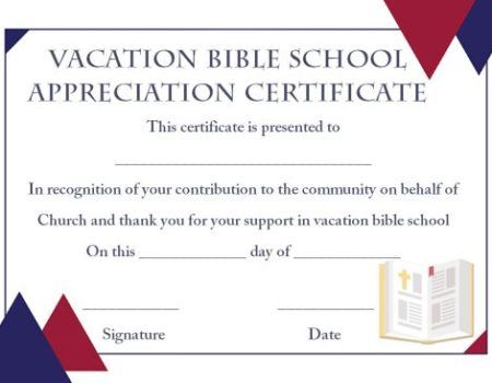 12+ VBS Certificate Templates for Students of Bible School (Church ...