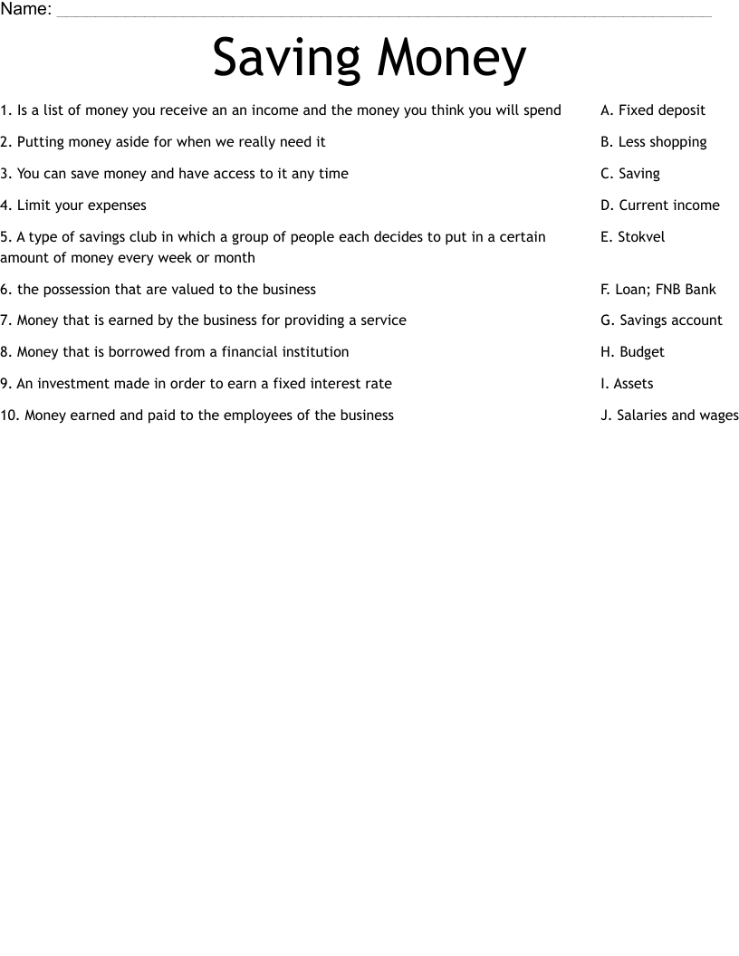 Saving Money Worksheet - WordMint