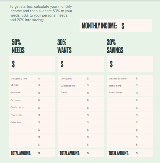 savings budget worksheet