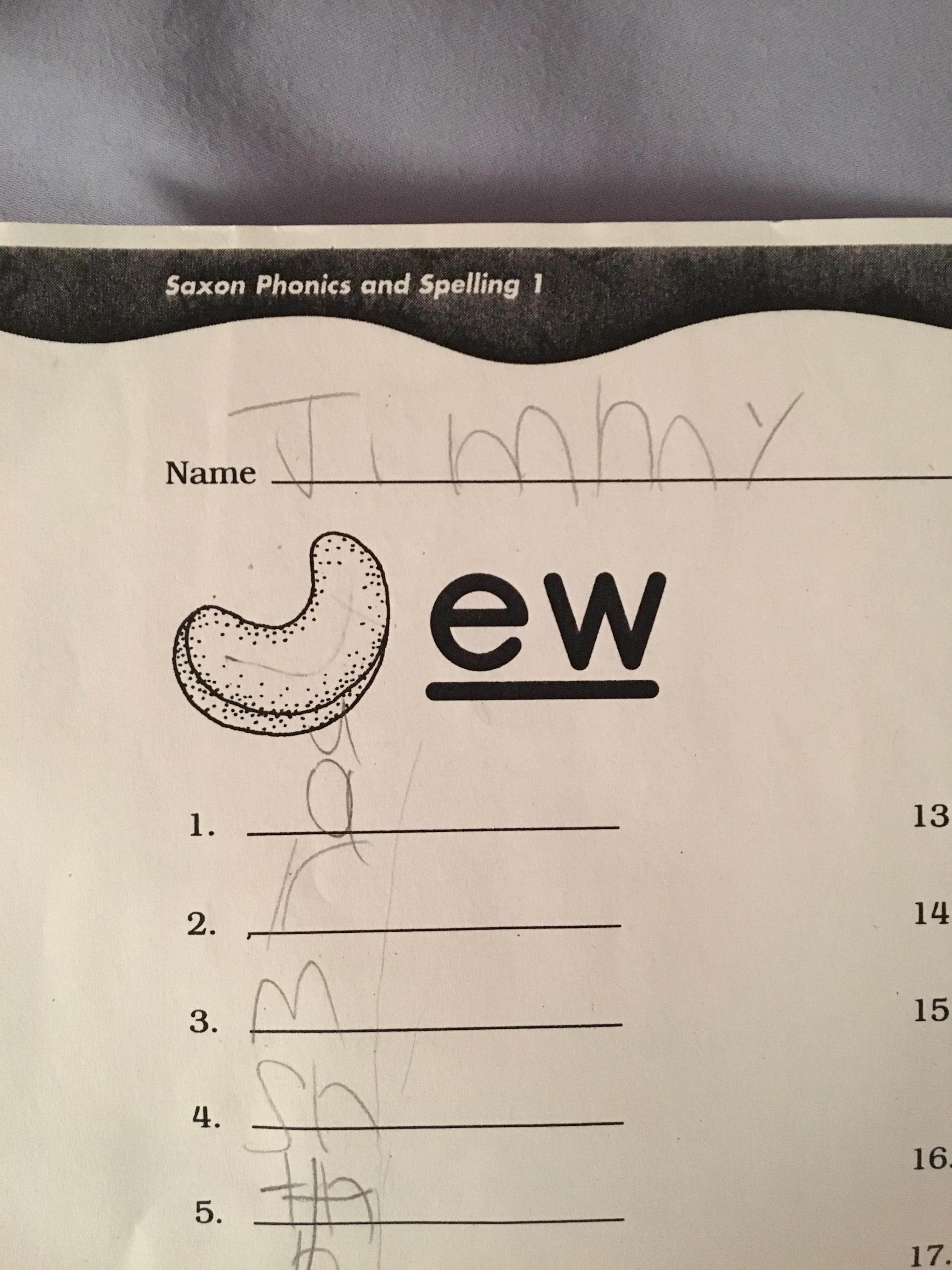 The positioning of the cashew on my sons phonics worksheet makes ...