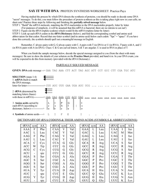 say it with dna protein synthesis worksheet answers