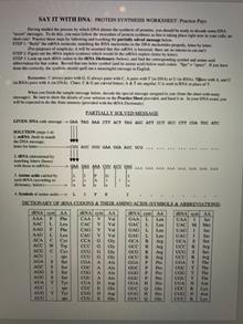 say it with dna protein synthesis worksheet answers