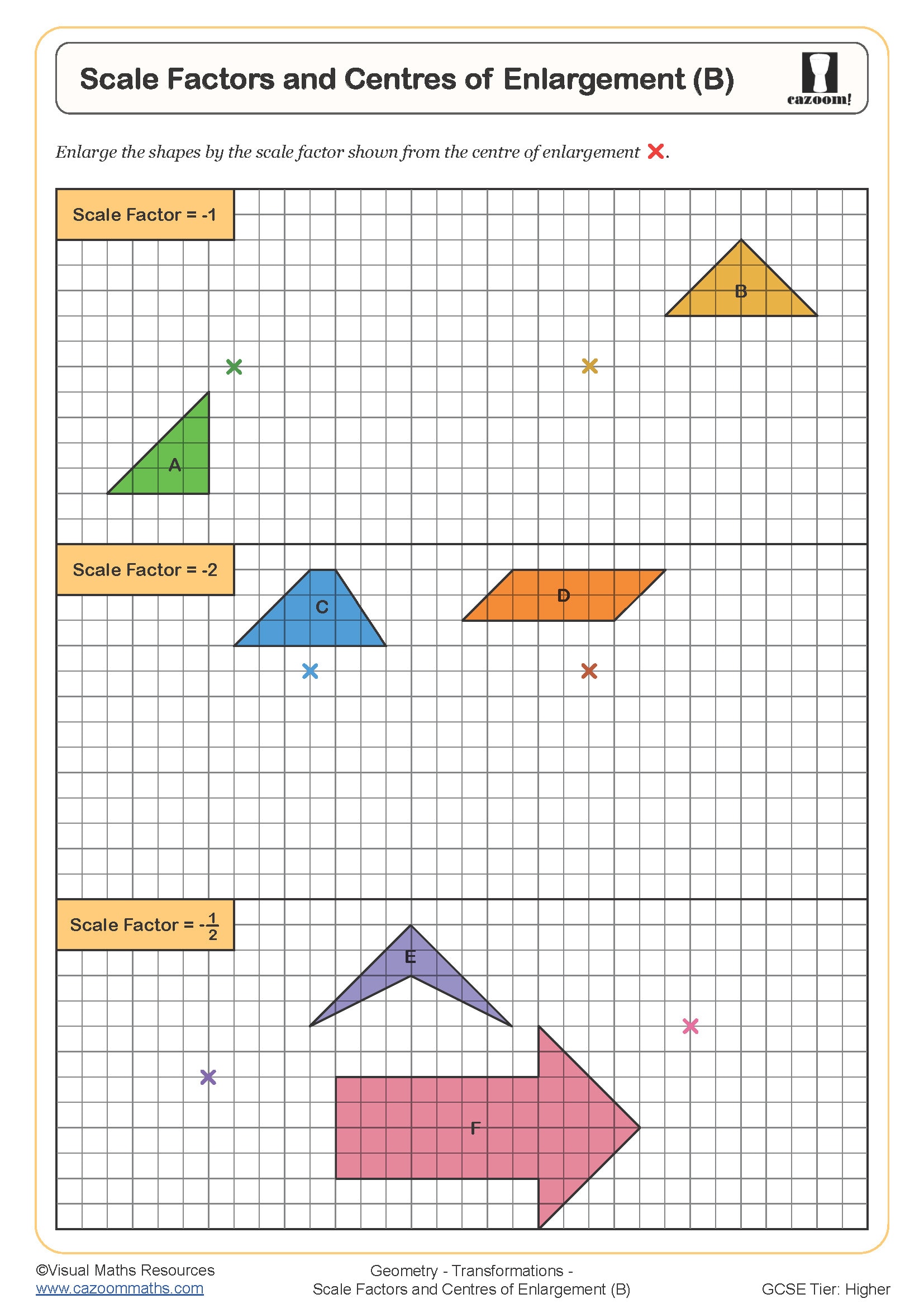 Scale Factors and Centres of Enlargement (B) Worksheet | Fun and