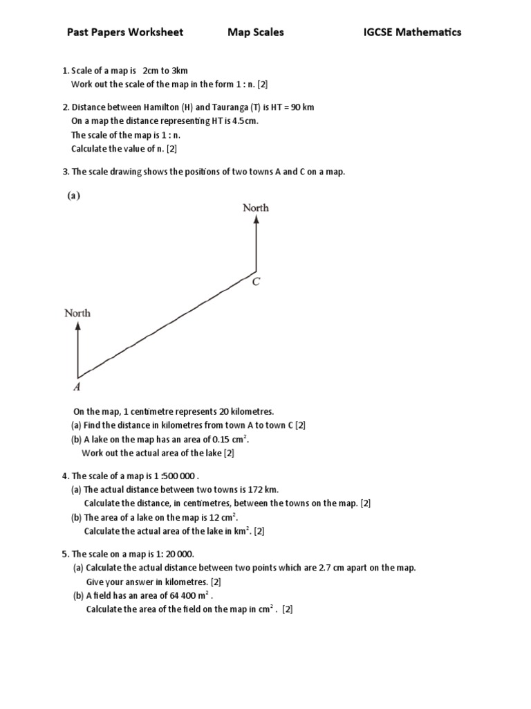 Past Papers Worksheet Map Scales IGCSE Mathematics | PDF ...