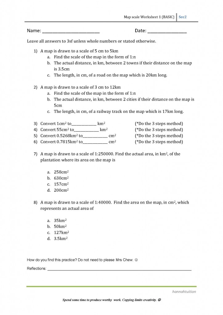 Sec 2 Maths Map scale worksheet