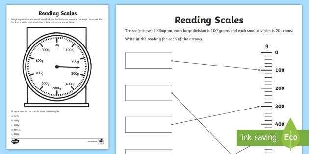 Reading Scales Worksheet: Weight and Measurement - Twinkl