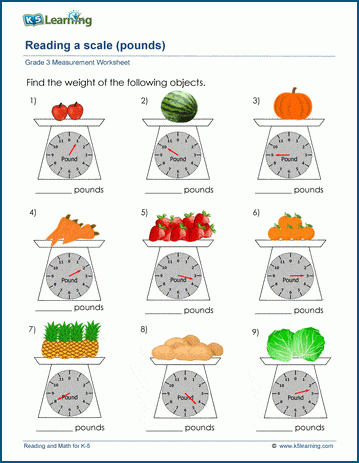 Weight Worksheets: Reading and using a scale | Worsheets library