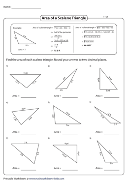Area of Scalene Triangles Worksheets
